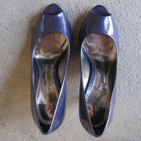 MICHELLE D PEEP TOE PUMP HEELS PURPLE PATENT 7 - Picture 5 of 5